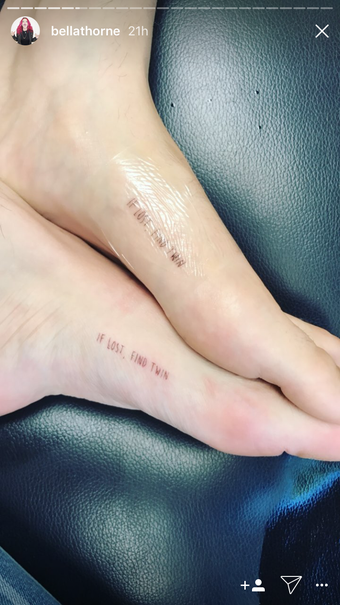 bella thorne new foot tattoo matching sister bella thorne new foot tattoo matching sister