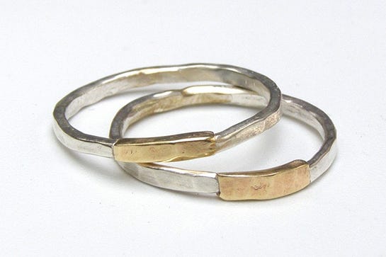 Wedding Bands From Etsy Designers This Mixed Metals Ring Set Is Downright Groovy