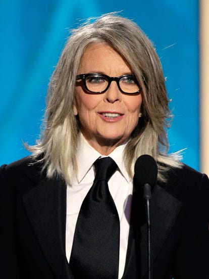 Diane Keaton Gray Hair Golden Globes