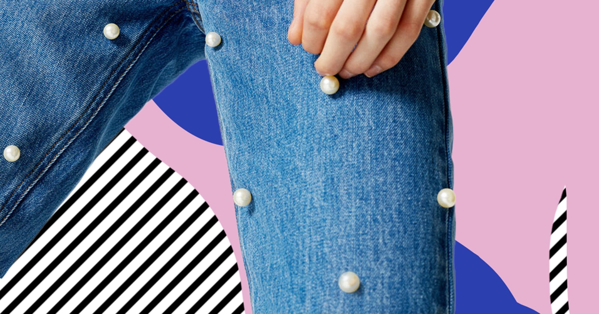 sunday funday blue oversized pearl denim jacket
