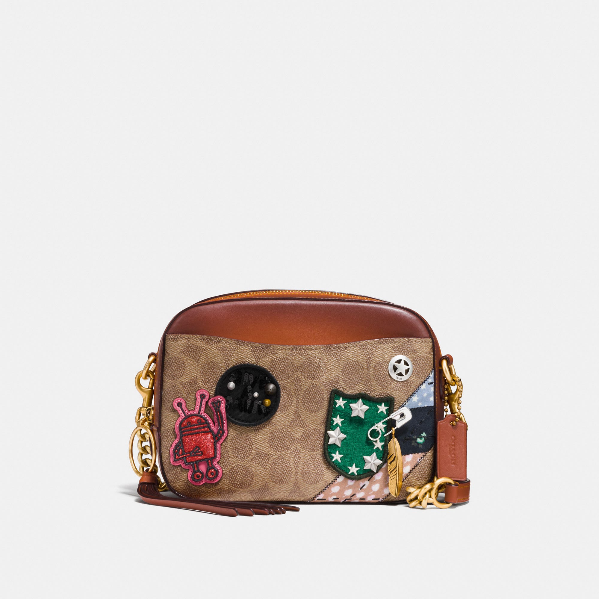 NWT Coach X Keith Haring Novelty Strap In Signature Patchwork 31073 NEW COACH X KEITH HARING PINK GLITTER BARKING DOG BAG CHARM  main image 2