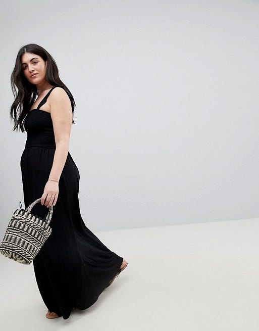 ASOS CURVE + Ruffle Strap Shirred Maxi Sundress