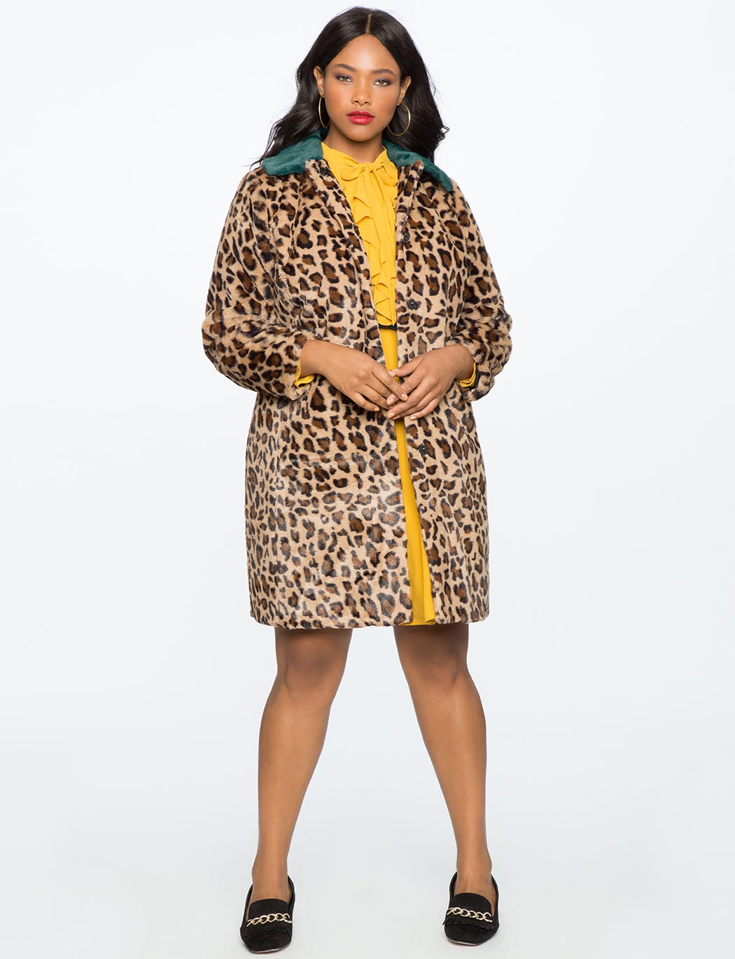 Eloquii Leopard Coat with Fur Collar