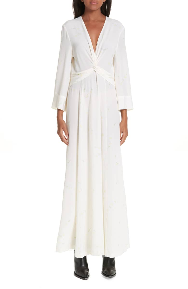 ganni silk maxi dress GANNI Seedling Dress in Green Silk