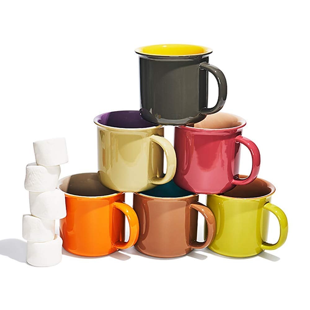 Yedi Houseware + Jumbo Porcelain Mugs (Set of 6), Assorted Colors
