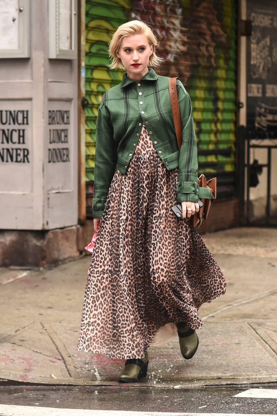 next green leopard print coat