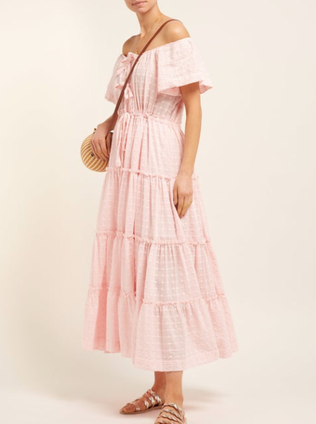 Innika Choo + Geometric-embroidered Tired Cotton Midi Dress