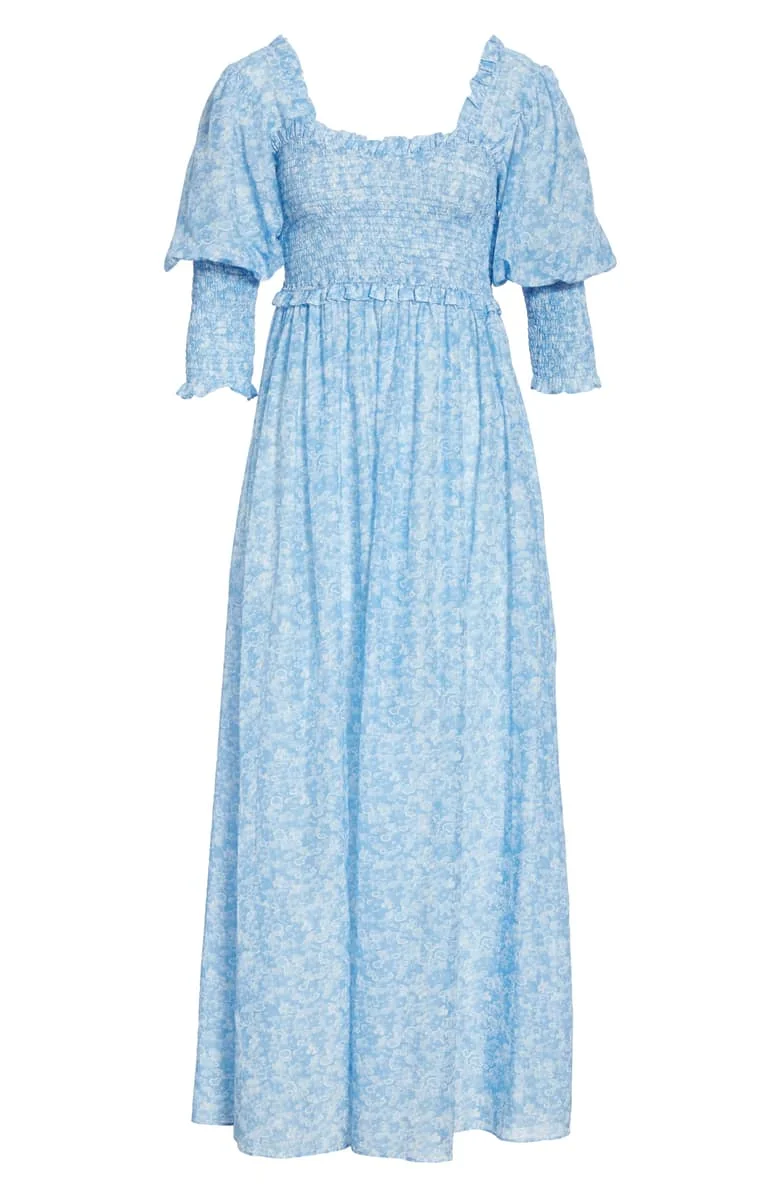 Ganni + Floral Smocked Maxi Dress
