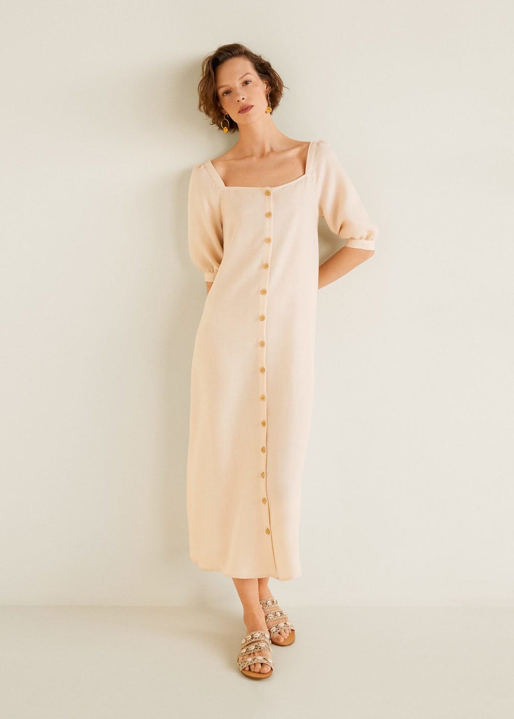 Mango + Buttoned Midi Dress