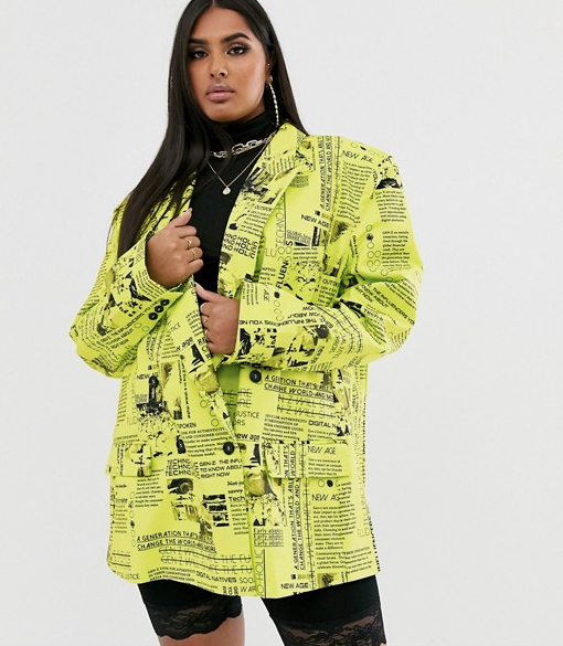Collusion Plus + Newspaper Print Blazer