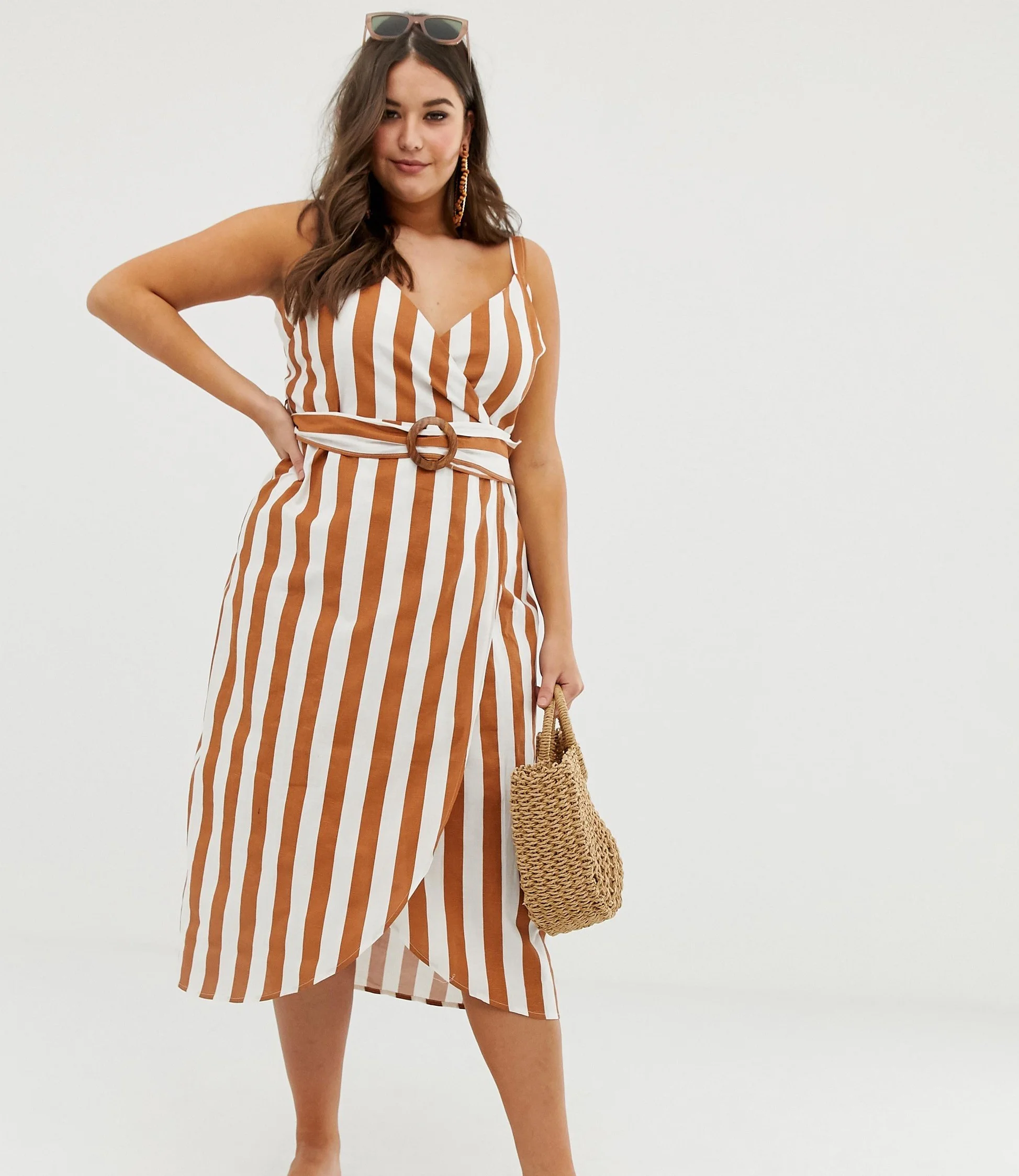 ASOS CURVE + Curve Wrap Midi Dress With Buckle Belt