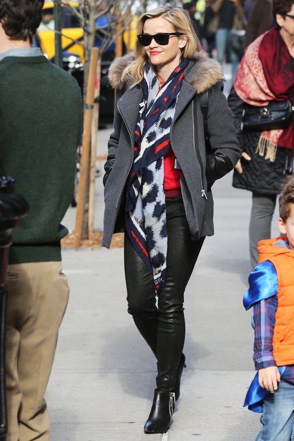 Reese Witherspoon Leather Leggings Outfit