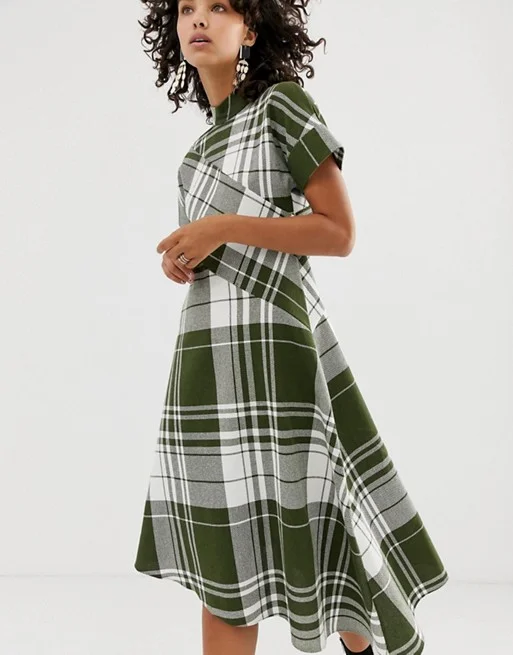 ASOS WHITE + Asymmetric High Neck Check Dress ASOS WHITE + Asymmetric High Neck Check Dress