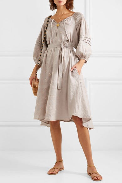 Innika Choo + Iva Gudtais embroidered linen-gingham mini dress