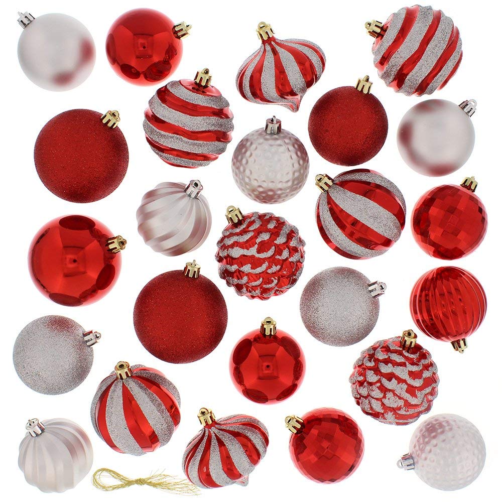 Festive + Festive 60 Piece Ball Christmas Ornament Set, Red & Silver