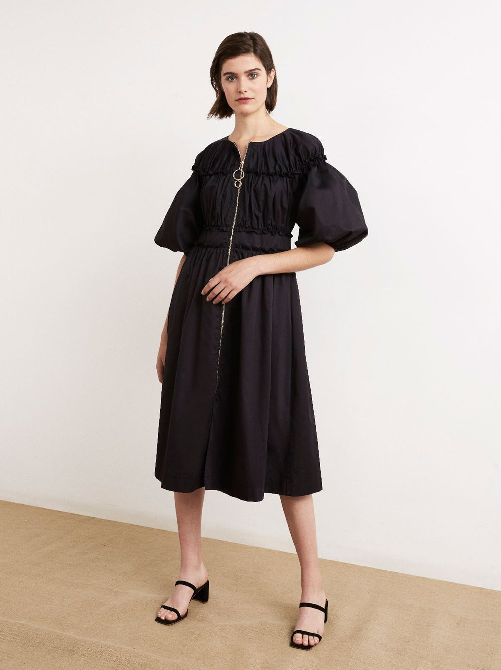 mother of bride dresses midi A-Line V Neck Pleated Flowers 3/4 Sleeve Tea-Length Mother of Bride Dresses