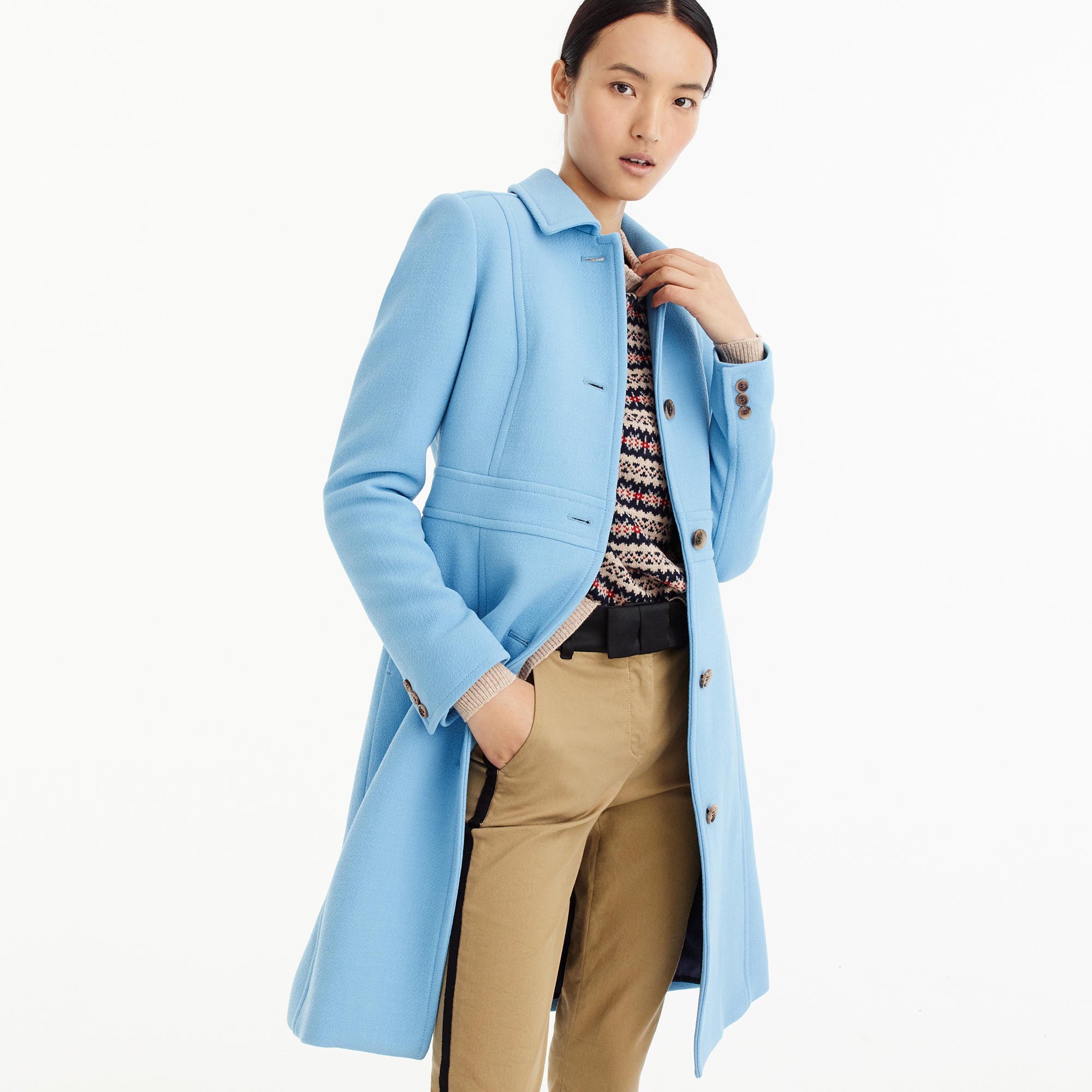 cornflower blue wool coat