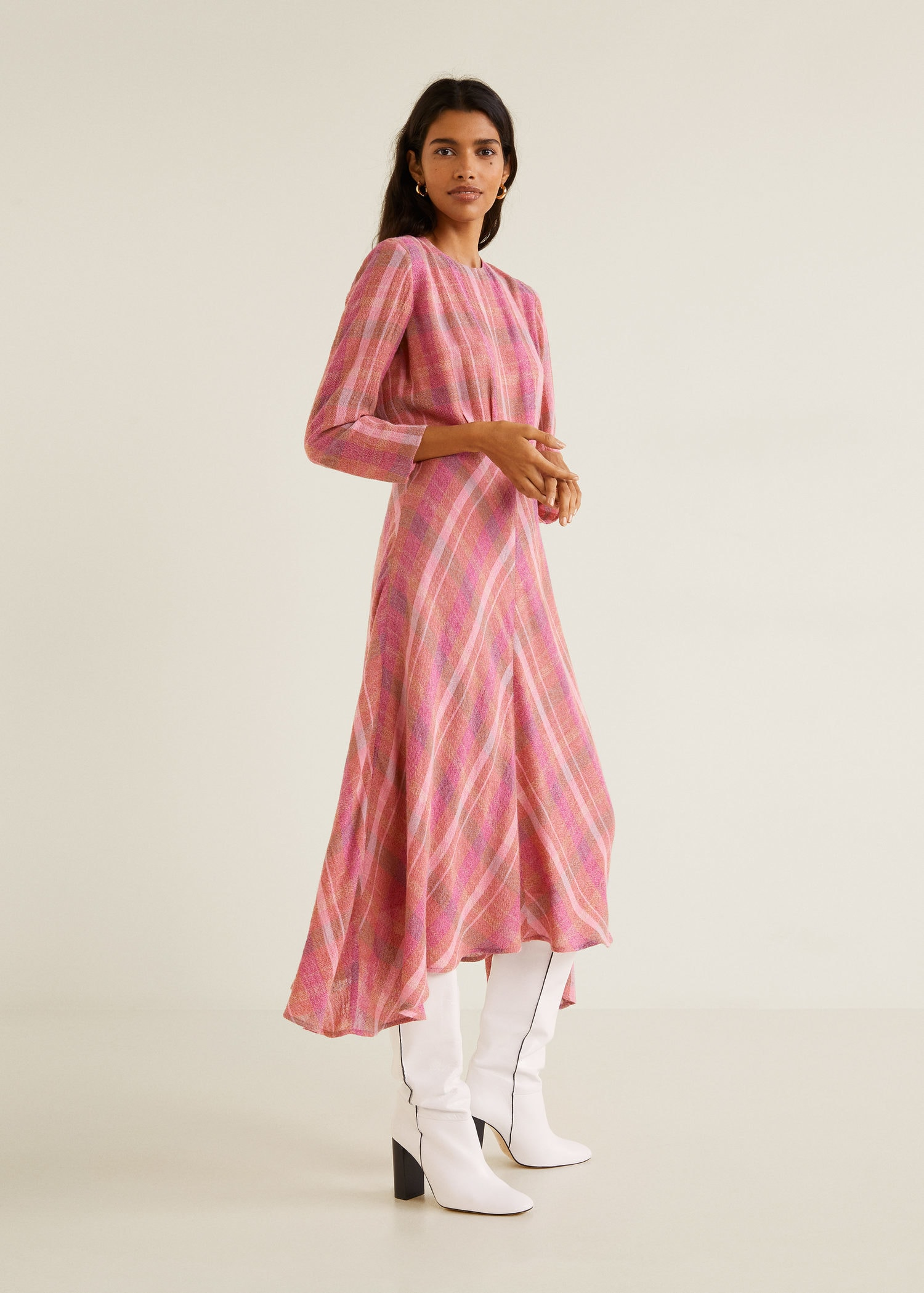 mango check pattern midi dress