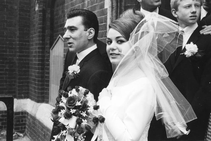 frances shea wedding dress Reggie Kray and Frances Shea on their wedding day. 19th April 1965 #thekrays