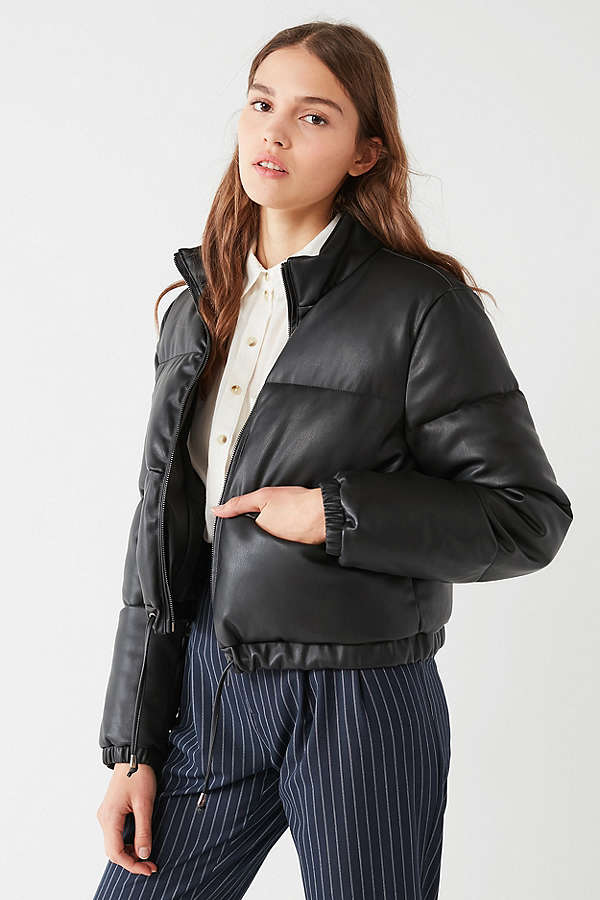 Urban Outfitters Faux Leather Cropped Puffer Jacket Faux Leather Cropped Puffer Jacket