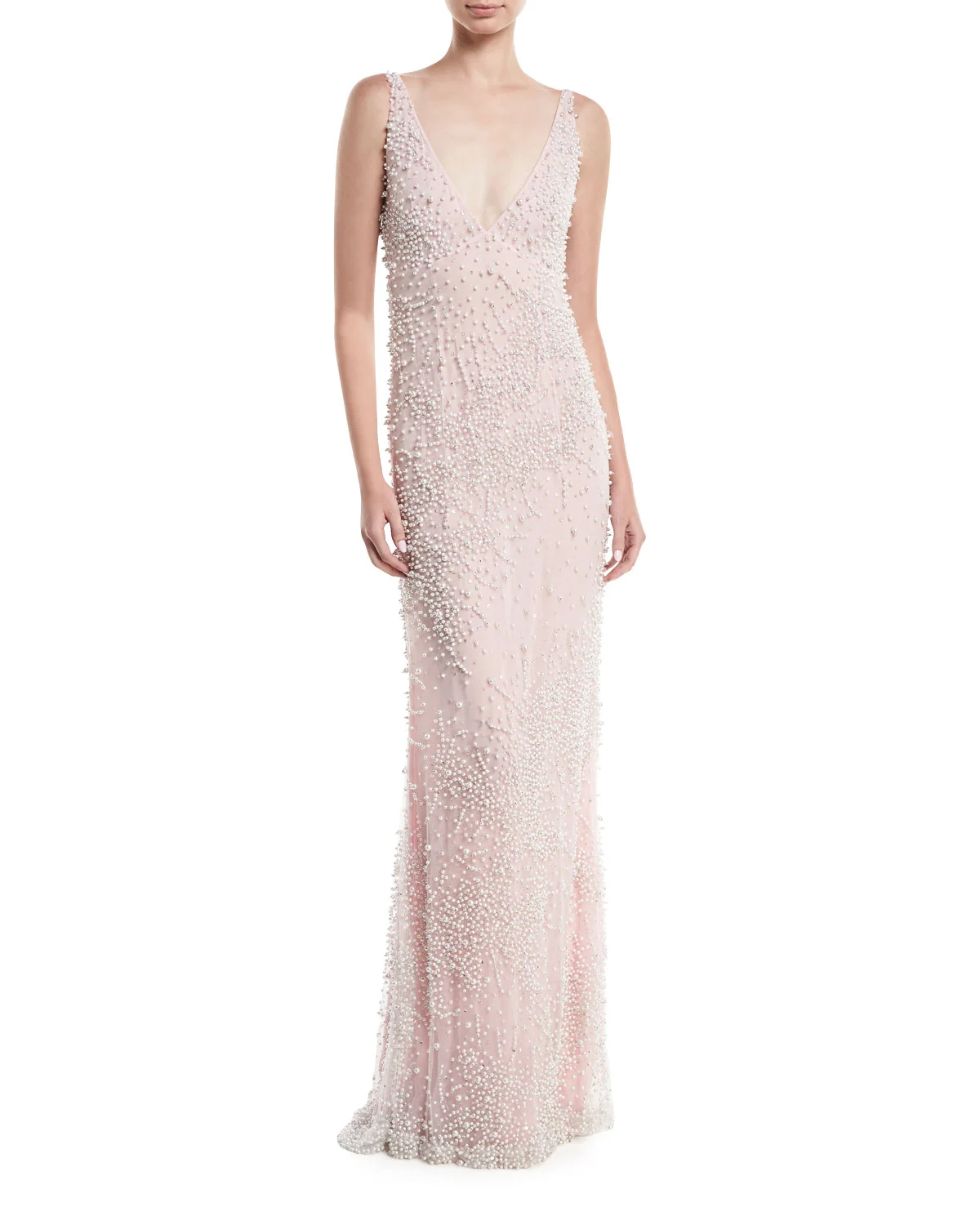 princess polly baby blue dress Naeem Khan + Beaded V-Neck Cowl-Back Column Gown