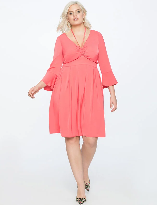 Eloquii + Flare Sleeve Dress with Halter Detail Eloquii + Flare Sleeve Dress with Halter Detail
