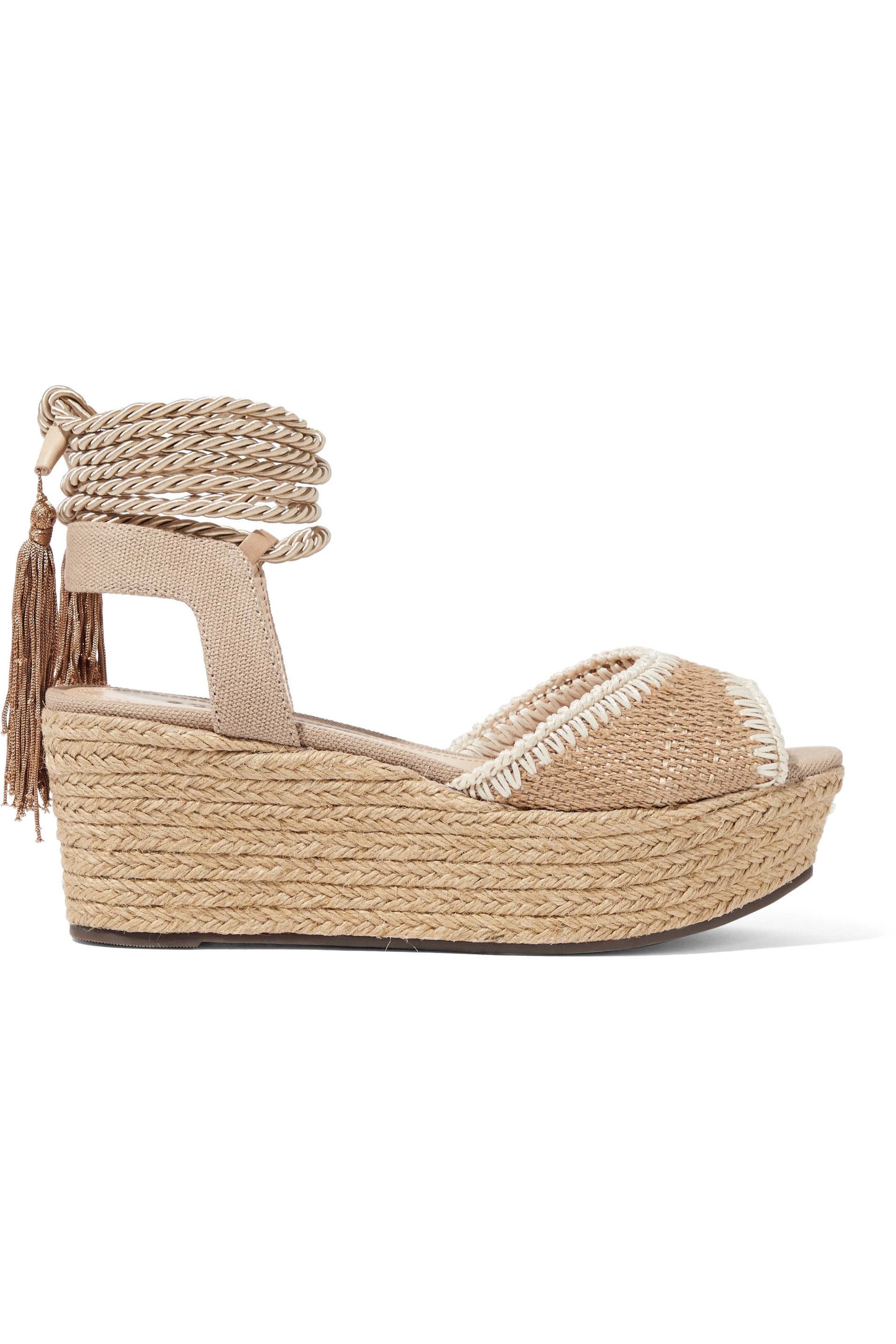 Schutz + Pamela canvas and raffia platform espadrille sandals