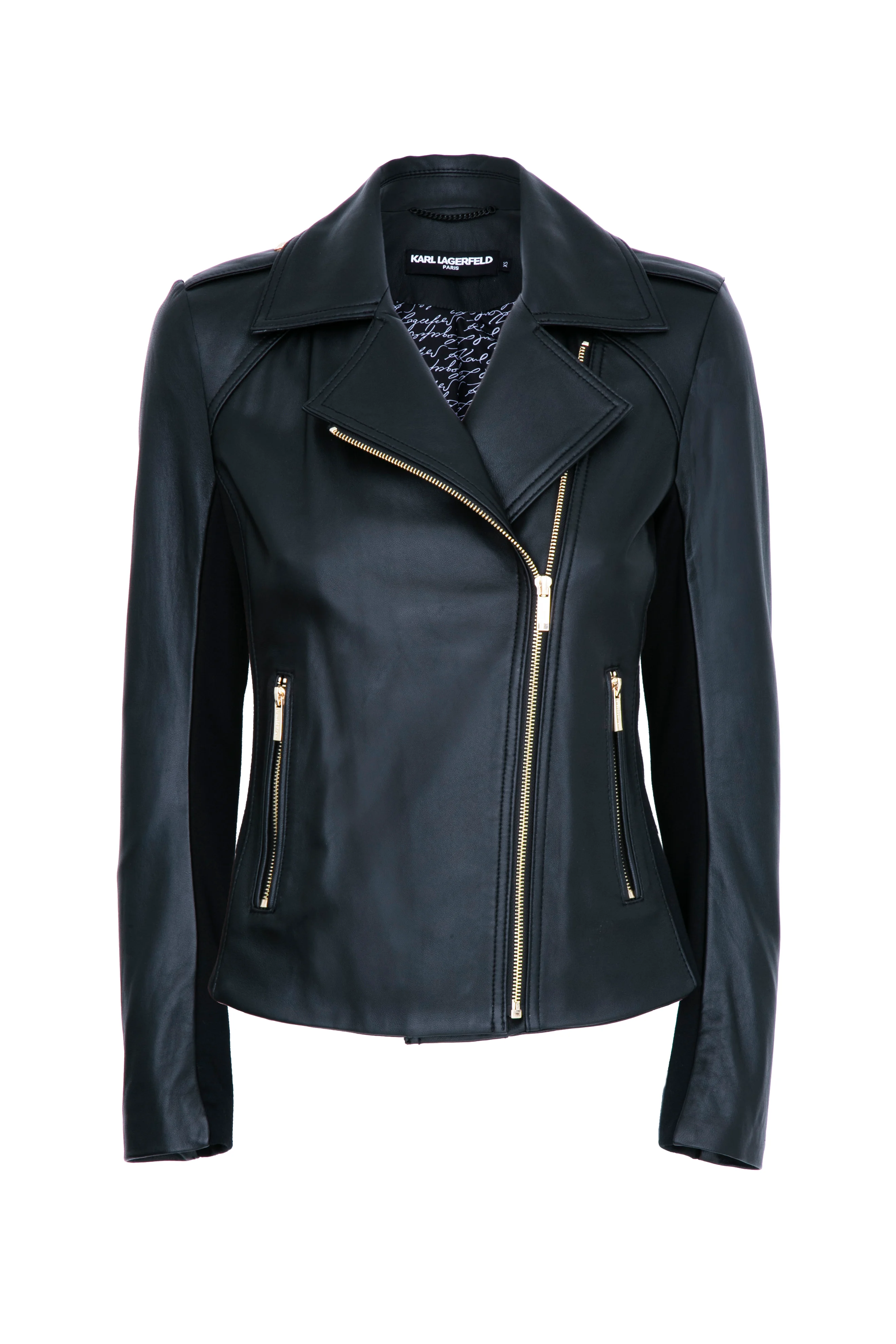 Karl Lagerfeld Paris Leather Zip Front Moto Jacket