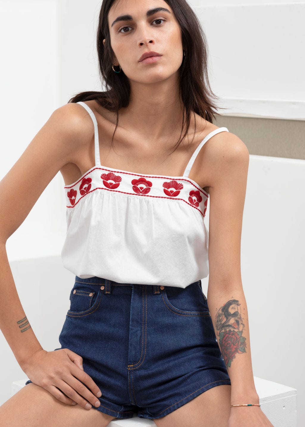 Embroidered Flower Flowy Tank Top