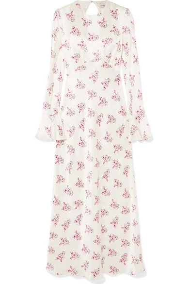 les reveries floral satin dress LES RVERIES Open-Back Floral-Print Satin Maxi Dress