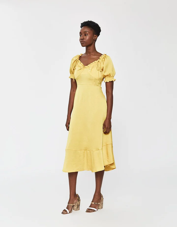 yellow rehearsal dinner dress yellow gold dress LONG YELLOW DRESS WITH CRISS-CROSS STRAPS