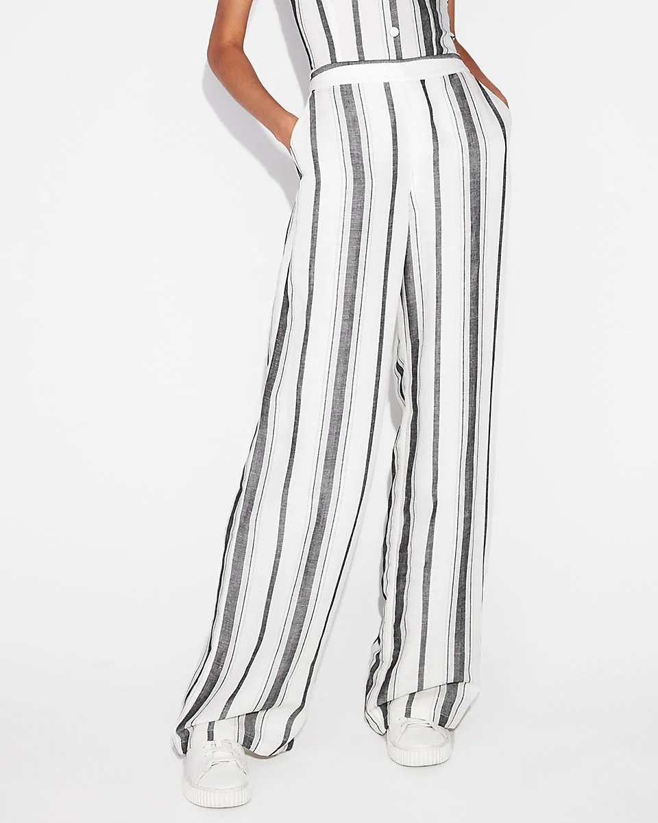 wide leg striped linen pants
