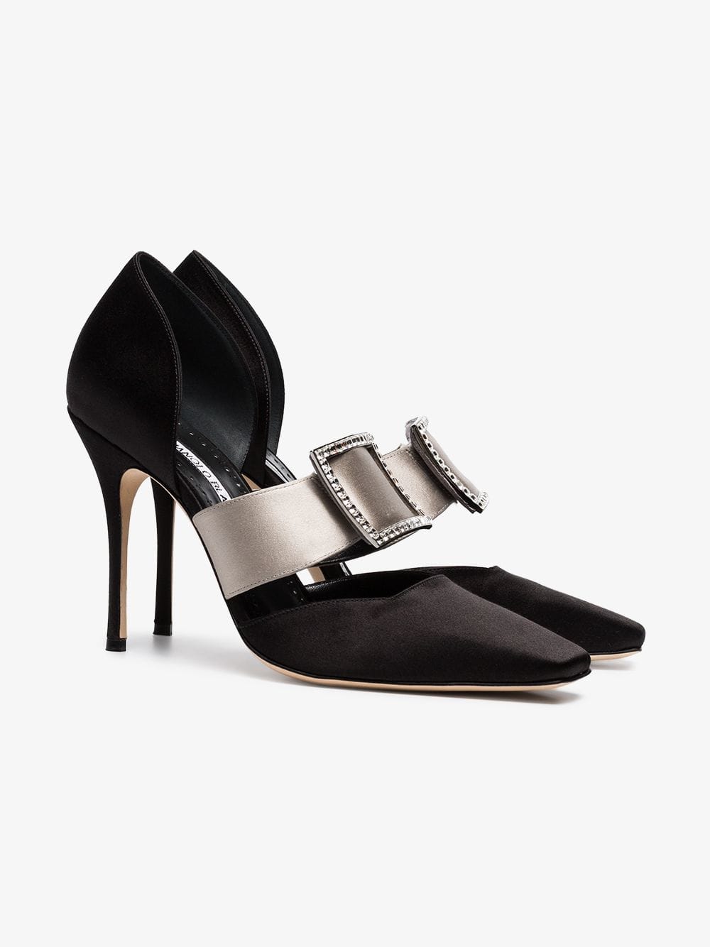 Escarpins Manolo Blahnik MIKELONA 105 – Noir Satiné, Talon 10 Cm, Taille 36,5