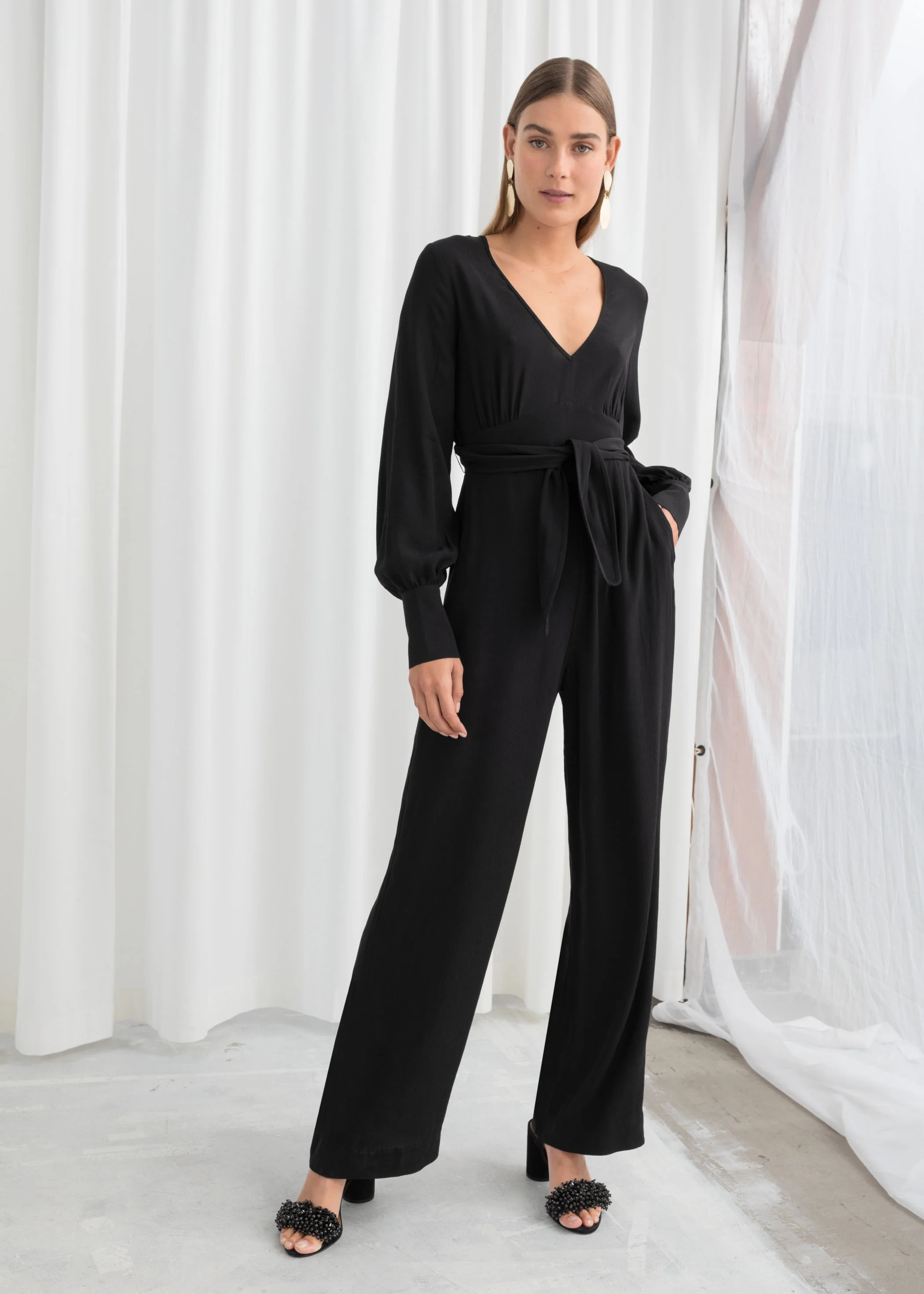 plunge belted jumpsuit