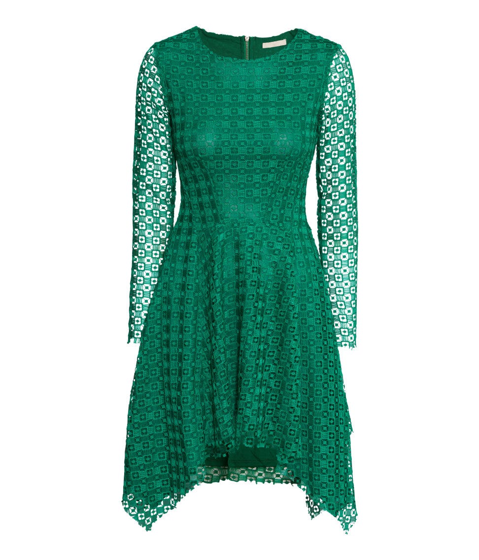 green lace dress h&m H&M + Long-Sleeved MIDI LENGTH