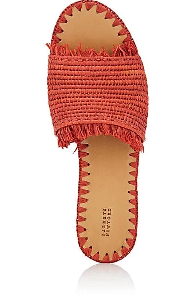 Barneys New York + Fringed Raffia Slide Sandals display picture 2