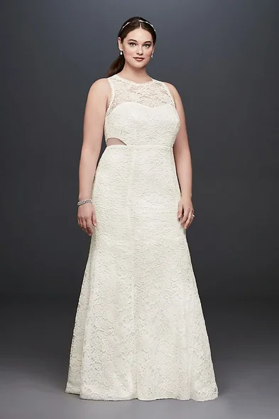 chinese dress ladies DB Studio David's Bridal White Floral Lace Sheath Dress Size 10 – DYL  Fashions main image 0