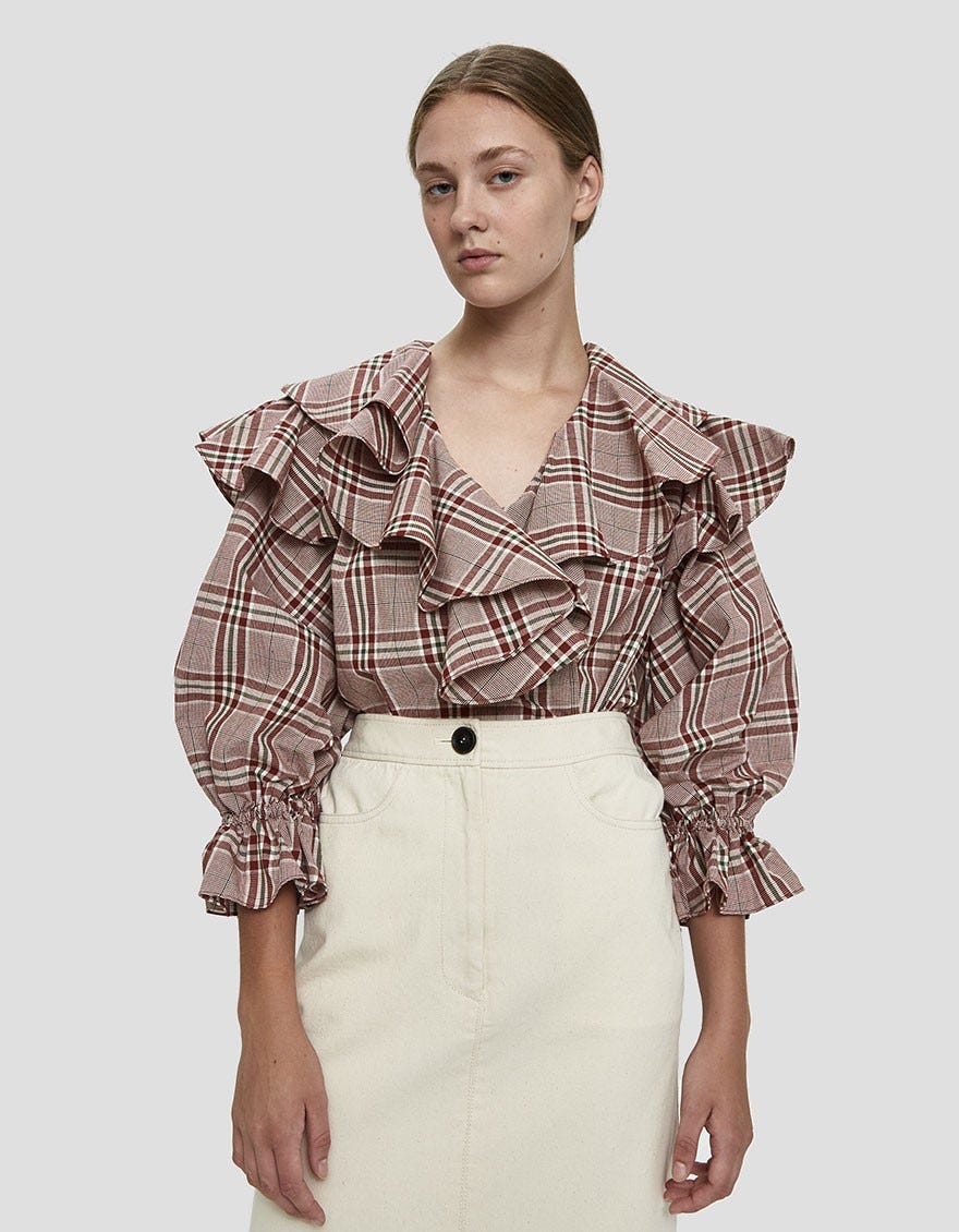 Rejina Pyo + Camilla Plaid Ruffle Blouse