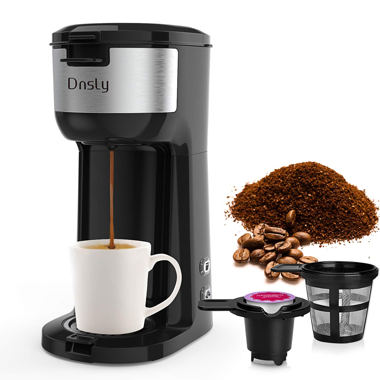Dnsly Coffee Maker Single Serve K Cup Pod Ground Coffee 2 In 1 