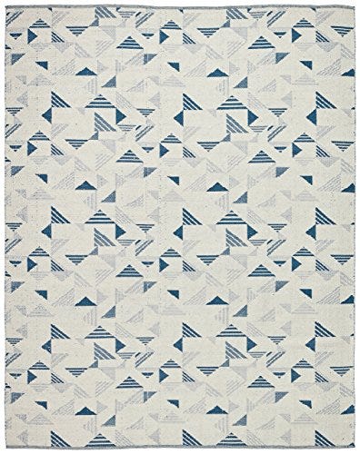 Rivet + Rivet Modern Geometric Triangle Wool Rug, 8′ x 10′, Blue Ivory