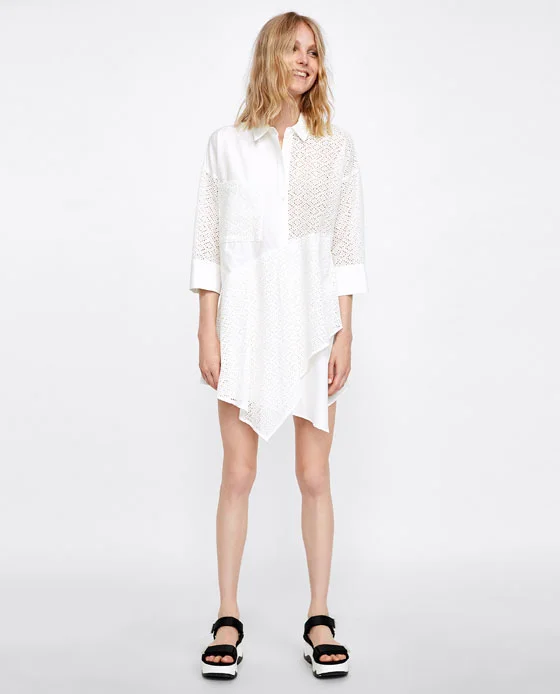 Zara + Combined Dress with Cutwork Embroidery