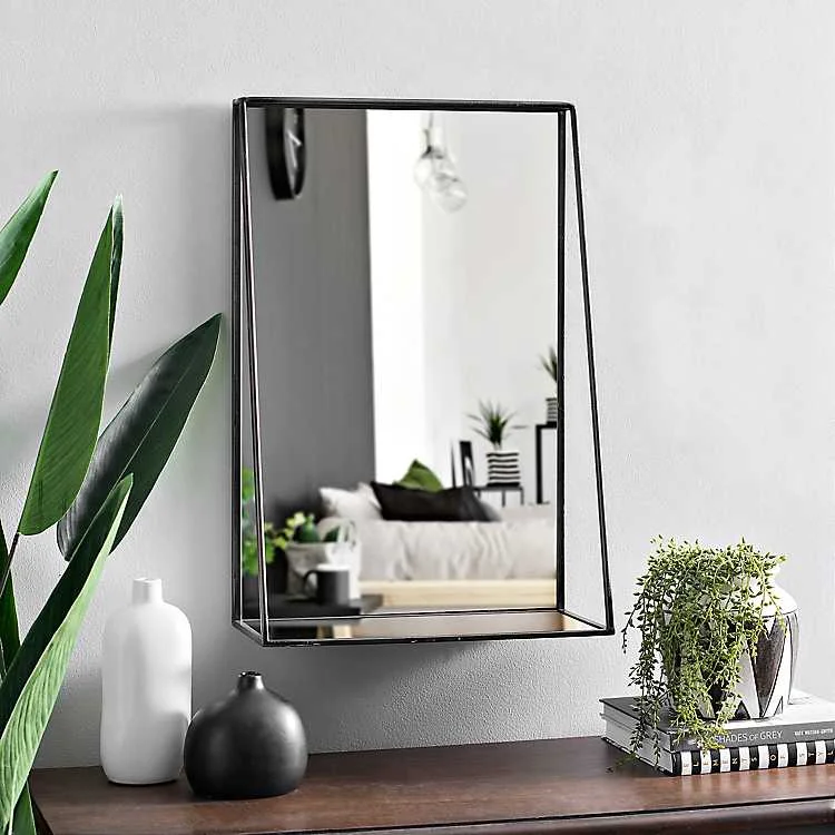 Kirkland S Black Metal Shelf Wall Mirror