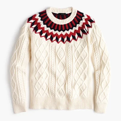 J.Crew + Cableknit sweater with Fair Isle