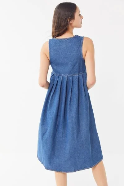 white christmas dresses Urban Outfitters Medium Wash Denim Button Front Midi Dress (S) main image 0