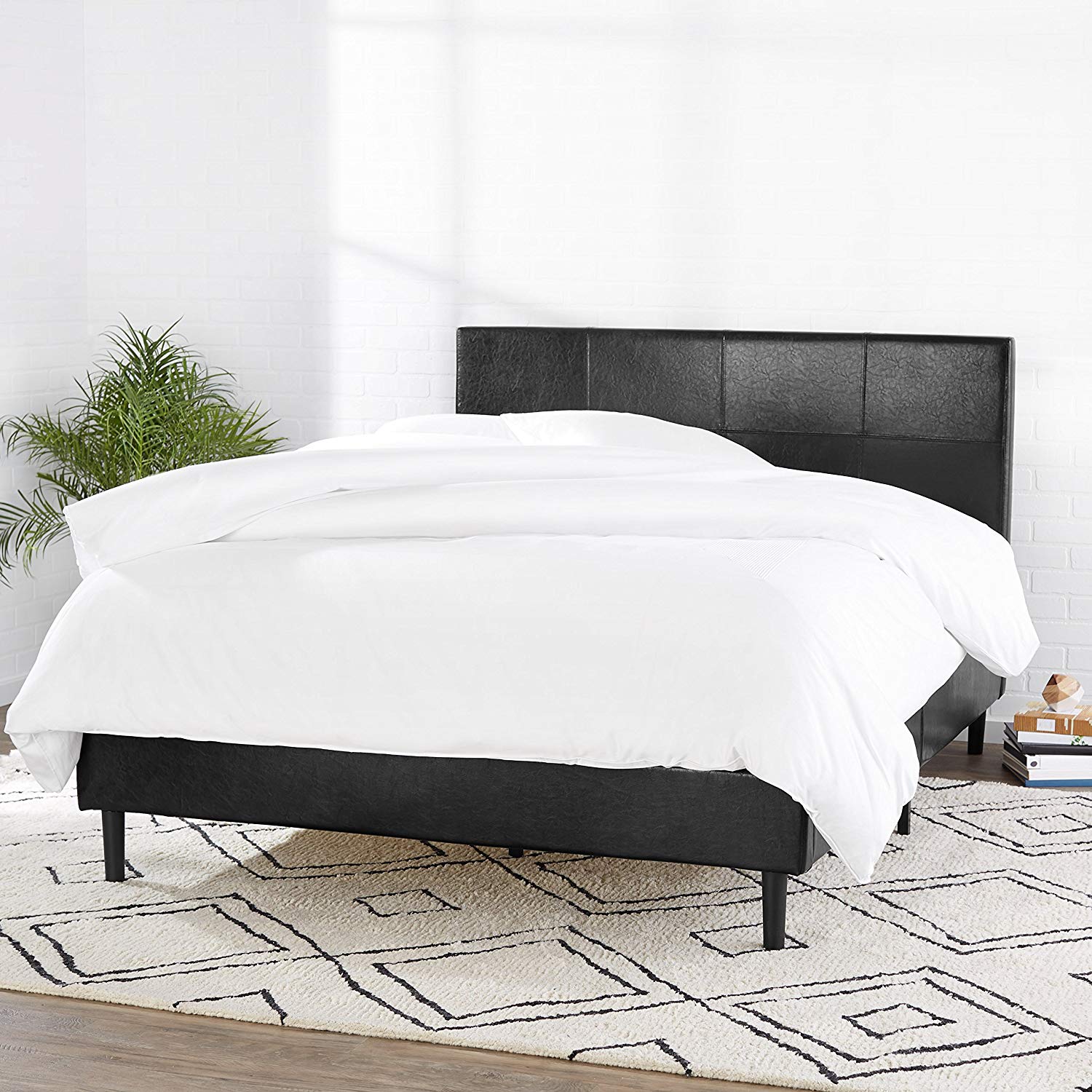 Amazon Basics + Faux Leather Upholstered Platform Bed Frame