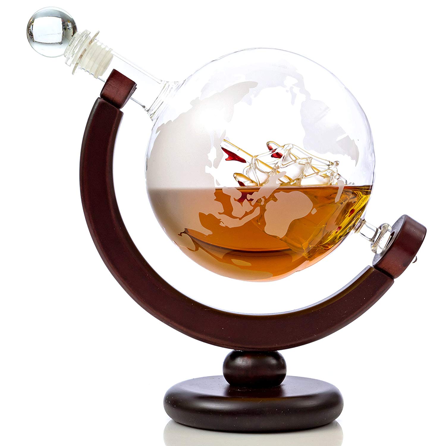 Kemstood + Whiskey Globe Decanter Set with Etched World Map and Antique