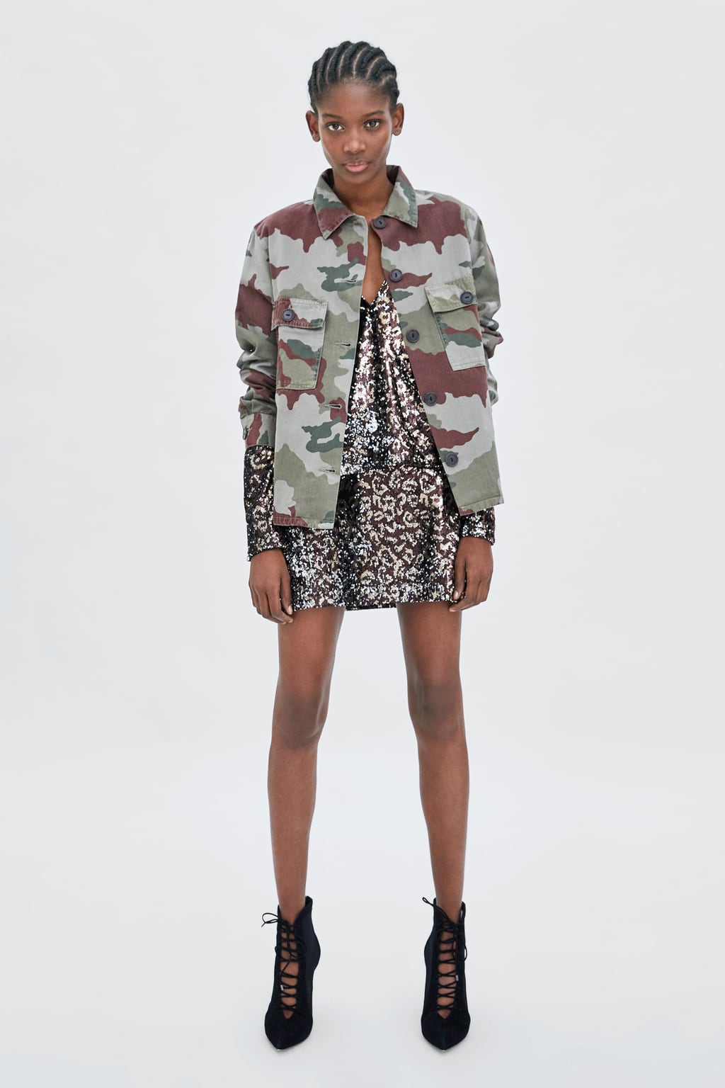 Zara + Animal Print Sequin Mini Skirt