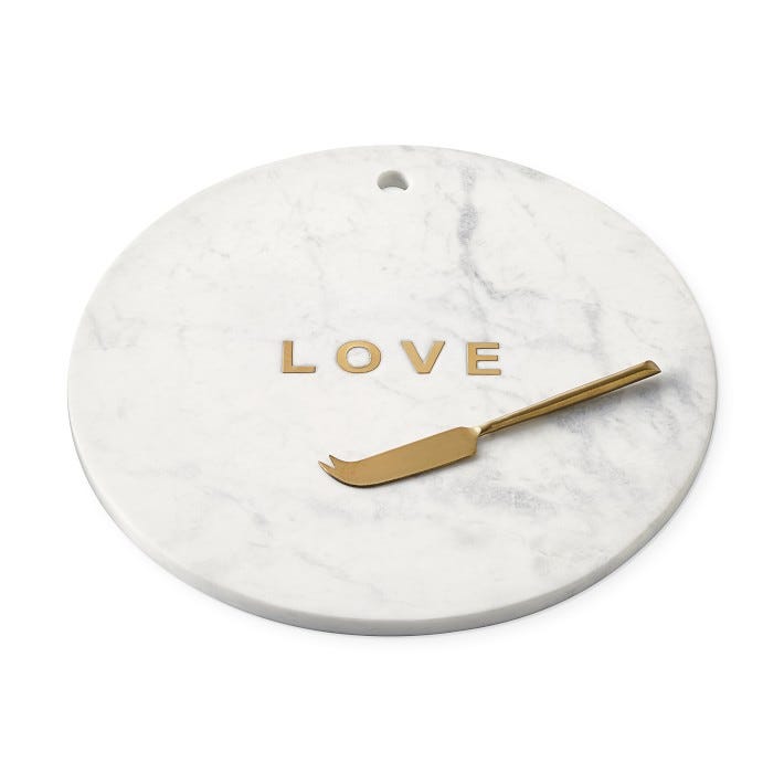 Williams Sonoma Marble and Brass Round Board with Knife, Love