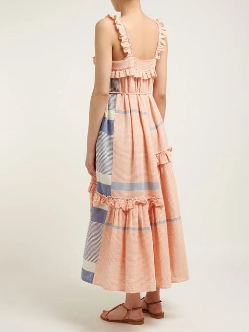 Apiece Apart + Lypie Tiered Ruffle Striped-cotton Maxi Dress